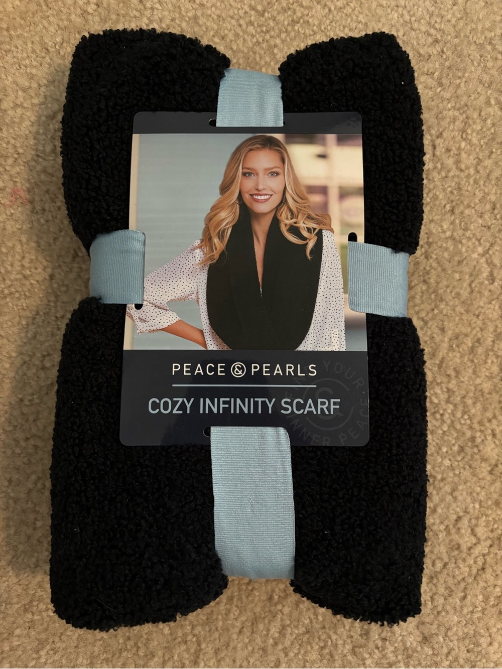 Peace & Pearls Black Cozy Infinity Scarf